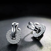925 Sterling Silver Zircon Hoop Earrings - Round & Square Design